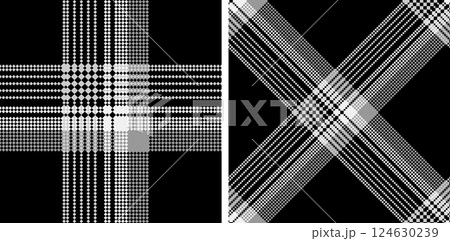 Set black and white check plaid seamless vector pattern. 124630239