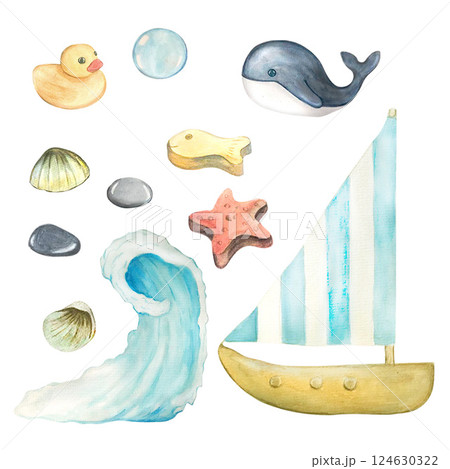 sea toy watercolor set 124630322
