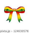 Bow in Carnival Colors Bright Satin, red yellow green. Perfect for festive designs, greeting cards, advertisements, events, Brazilian carnival, reggae style For web graphics, posters, gifts, digital 124630578