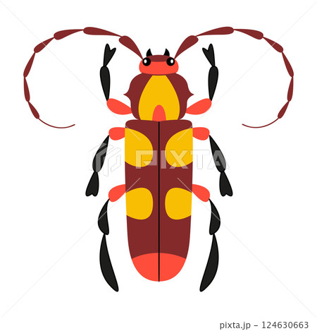 Stylized beetle with a unique and colorful design. Hand drawn trendy flat style. 124630663