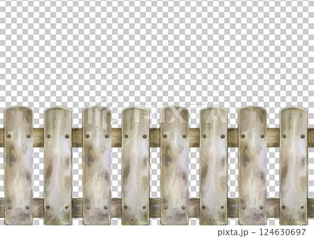 Seamless watercolor border in the form of a wooden fence. Wooden picket fence with nails hand painted in watercolor. Suitable for scrapbooking, design of cards, packaging and signs. Seamless watercolor border in the form of a wooden fence. Wooden picket fence with nails hand painted in watercolor. Suitable for scrapbooking, design of cards, packaging and signs. 124630697