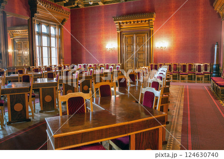 Interior of Red Hall of Chernivtsi National University, Ukraine. Interior of Red Hall of Chernivtsi National University, Ukraine. 124630740