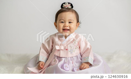 Little girl in traditional clothing 124630916