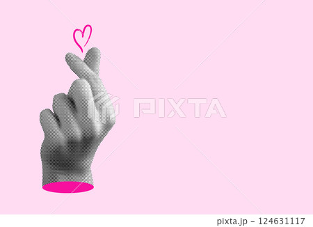 Hand making a heart gesture with fingers, symbolizing love and affection. Creative expression of Hand making a heart gesture with fingers, symbolizing love and affection. Creative expression of 124631117