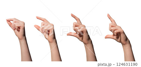 Hand collection. Female hand making open or close position, showing gesture to hold, touch, take, 124631190