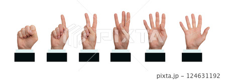 Hand counting numbers 1, 2, 3, 4, 5 in a business office setting. Employee showing digits in a Hand counting numbers 1, 2, 3, 4, 5 in a business office setting. Employee showing digits in a 124631192