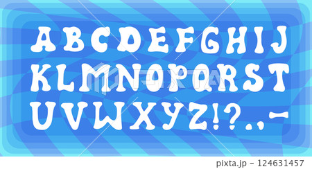 Groovy font rave letters font. 70s psychedelic type concept. Stock vector illustration in flat retro style. Perfect for y2k sloppy concept. 124631457