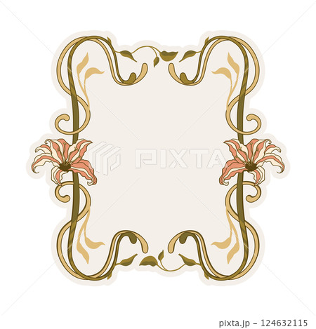 Elegant Decorative Lilies Art Nouveau Boho Border Bohemian Flowers Folk Flower Vintage Banner Backgrounds 124632115