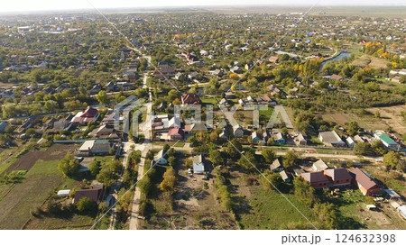 Top view of the village. The village of Poltavskaya. 124632398