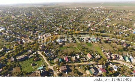 Top view of the village. The village of Poltavskaya. 124632409