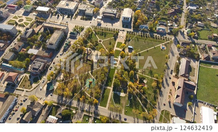 Top view of the village. The village of Poltavskaya. Top view of the village. The village of Poltavskaya. 124632419