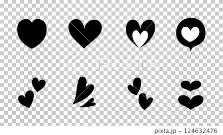 A set of cute black heart icon illustrations that look like they were handwritten A set of cute black heart icon illustrations that look like they were handwritten 124632476