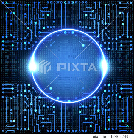 Electronic circuit glowing round frame. High tech concept. Digital template. Electronic circuit glowing round frame. High tech concept. Digital template. 124632492
