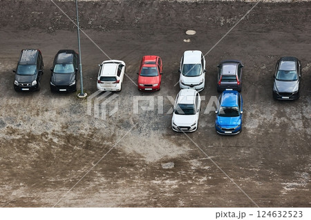 Cars Parking Outoors, Gravel Yard Cars Parking Outoors, Gravel Yard 124632523