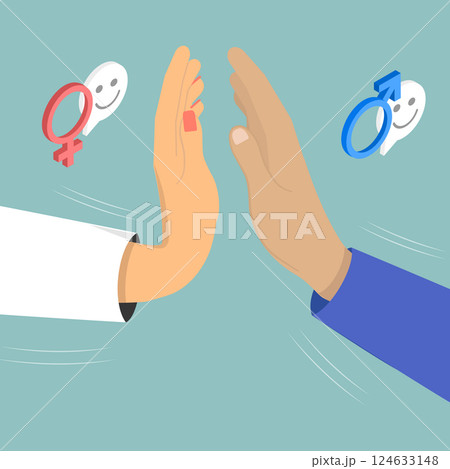 3D Isometric Flat Vector Illustration of Equal Partners, Celebrating Gender Equality and Achieving Great Work Success 124633148