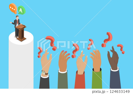 3D Isometric Flat Vector Illustration of Question and Answer, FAQ Concept 124633149