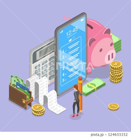 3D Isometric Flat Vector Illustration of Budget Planning, Financial Checkup Analyze 124633152