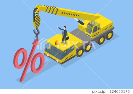 3D Isometric Flat Vector Illustration of Increase Interest Rates, Percent Up 124633176