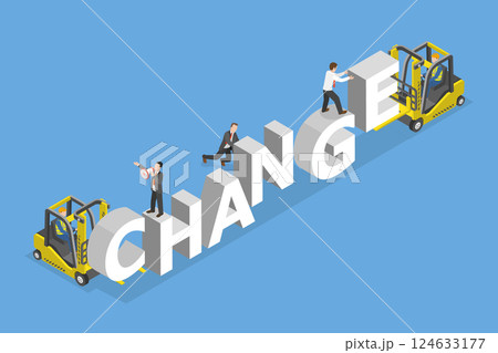 3D Isometric Flat Vector Illustration of Change Banner, Big Business Transition 124633177