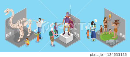 3D Isometric Flat Vector Illustration of School Museum Excursion, Cultural Education, Exhibition 124633186