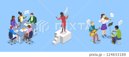3D Isometric Flat Vector Illustration of School Extracurricular Activities , After-School Fun 124633189