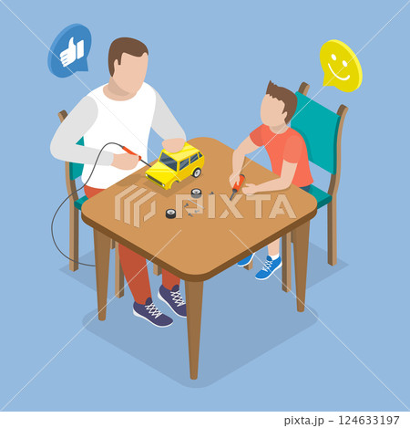 3D Isometric Flat Vector Illustration of Toy Repairing, Happy Family Time 3D Isometric Flat Vector Illustration of Toy Repairing, Happy Family Time 124633197