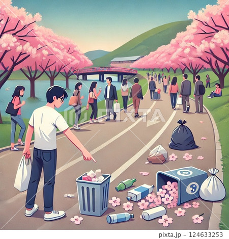 お花見・花まつりでのゴミのポイ捨て 124633253