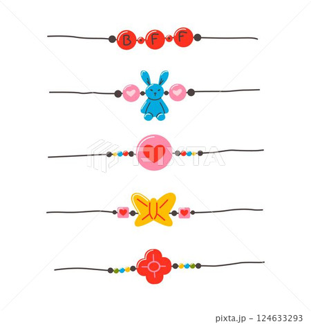 Friendship bracelet vector set. Handmade jewelry. Doodle illustration. 124633293