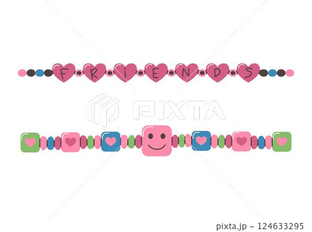 Friendship bracelet vector set. Handmade jewelry. Doodle illustration. Friendship bracelet vector set. Handmade jewelry. Doodle illustration. 124633295