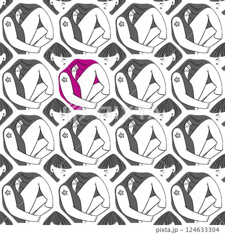 Geometric abstract faces. Modern female silhouettes. Seamless pattern is suitable for printing on fabric and paper. Vector illustration. 124633304