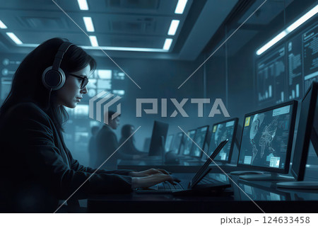 People in a futuristic office. AI Generated 124633458