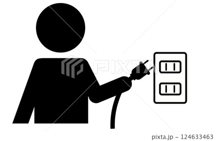 コンセントからプラグを抜く/差す人のピクトグラム 124633463