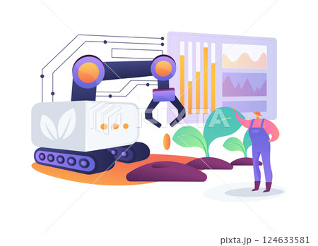 AI Robotic Farming Equipment abstract concept vector illustration. AI Robotic Farming Equipment abstract concept vector illustration. 124633581