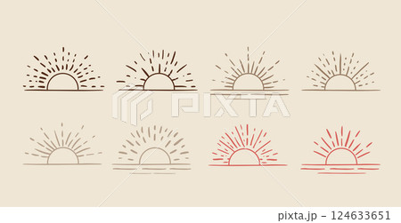 Sun rays images. Hand drawn style. Vector illustration. Sun rays images. Hand drawn style. Vector illustration. 124633651