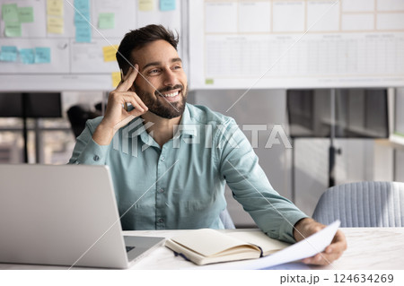 Positive thoughtful businessman thinking on business project success 124634269