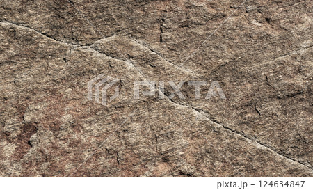 A close up of a rough, cracked rock surface with earthy brown and beige tones. The natural texture and weathered details make it ideal for backgrounds, geology themes, and organic material references. 124634847