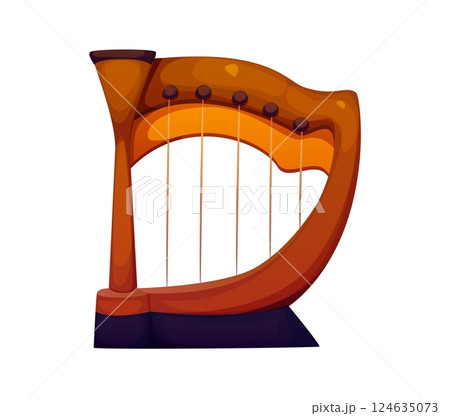 Cartoon letter D as a wooden harp musical font, stringed music instrument typeface, entertainment funny type, English alphabet. Isolated vector musician equipment abc typographic character Cartoon letter D as a wooden harp musical font, stringed music instrument typeface, entertainment funny type, English alphabet. Isolated vector musician equipment abc typographic character 124635073