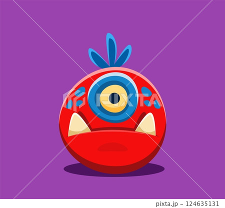 Halloween font punctuation period funny monster character. Spooky alien beast ABC alphabet special symbol, horror monster vector personage, English font punctuation sign or Halloween typeset element 124635131