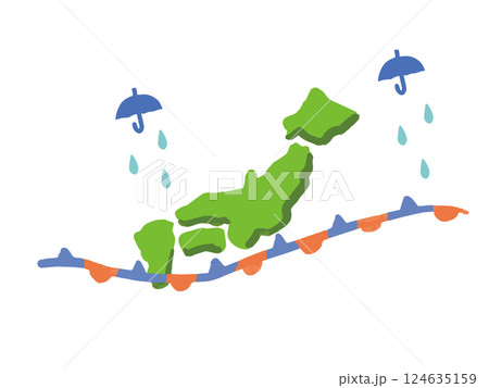 梅雨前線のゆるい手描き風イラスト 124635159