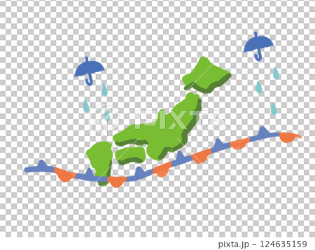 梅雨前線のゆるい手描き風イラスト 124635159