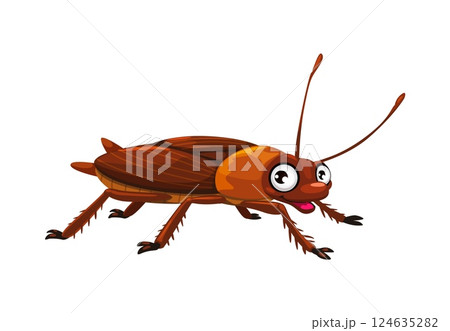Cartoon funny cockroach insect character, vector bug mascot for kids. Cartoon cockroach or roach pest with cheerful smile on face and googly eyes, small cute insect from garden or forest Cartoon funny cockroach insect character, vector bug mascot for kids. Cartoon cockroach or roach pest with cheerful smile on face and googly eyes, small cute insect from garden or forest 124635282