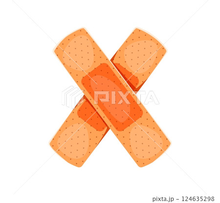 Medicine cartoon font crossed patches letter X. Medical typeset symbol, hospital vector typeface element. Medicine cartoon kids ABC font sign or healthcare English alphabet type letter Medicine cartoon font crossed patches letter X. Medical typeset symbol, hospital vector typeface element. Medicine cartoon kids ABC font sign or healthcare English alphabet type letter 124635298