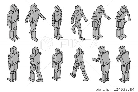 人型ロボットのアイソメ素材セット 人型ロボットのアイソメ素材セット 124635394