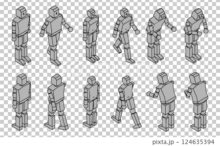 人型ロボットのアイソメ素材セット 人型ロボットのアイソメ素材セット 124635394