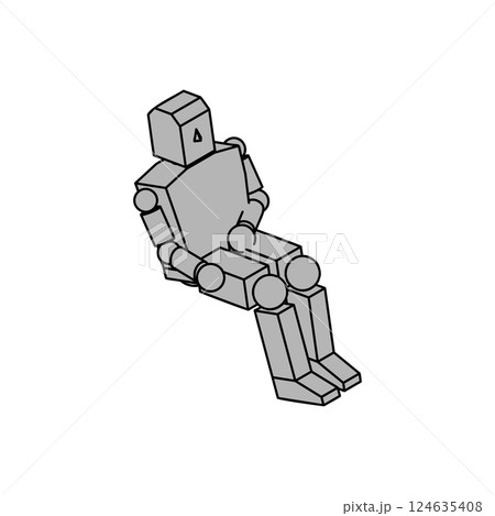 座っている人型ロボットのアイソメ素材_3 座っている人型ロボットのアイソメ素材_3 124635408