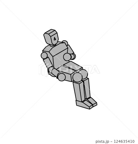 座っている人型ロボットのアイソメ素材_4 124635410