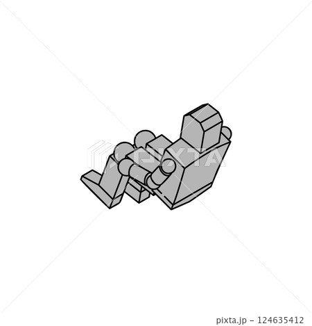 座っている人型ロボットの後ろ姿のアイソメ素材_3 124635412