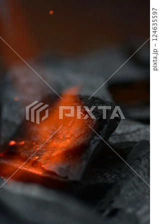 木炭、火起こし、炎 124635597