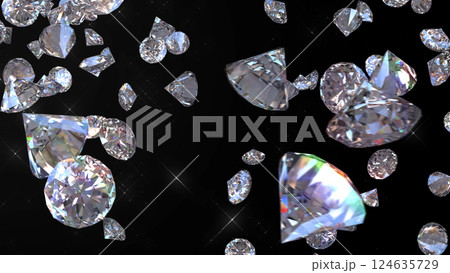 左上から降り注ぐ宝石 - 黒背景 124635729