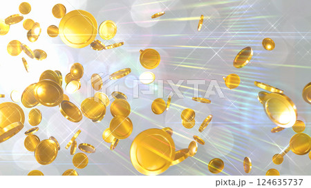 左上から降り注ぐコイン - シルバー背景 124635737
